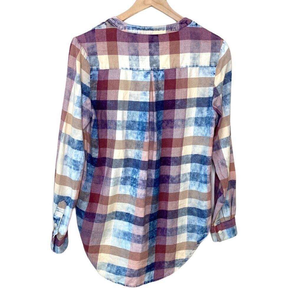 Anthropologie Isabella Sinclair Women’s Bleach Plaid Tunic Top Small Popover - Picture 4 of 6